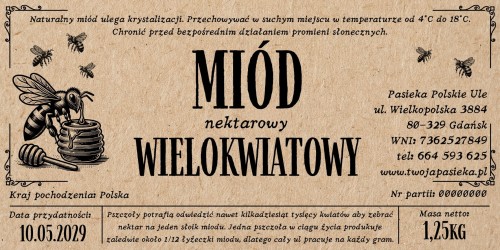 Personalizowane etykiety na MIÓD ekologiczne kraft I 150x75mm I 100szt