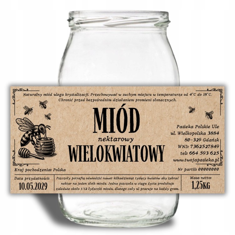 Personalizowane etykiety na MIÓD ekologiczne kraft I 150x75mm I 100szt