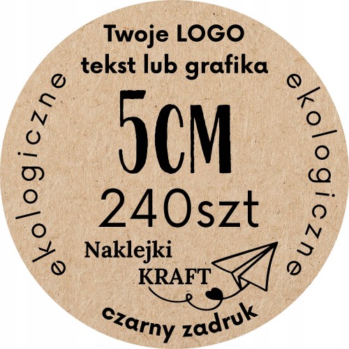 Naklejki okrągłe 240szt KRAFT personalizowane LOGO dowolny tekst 5cm