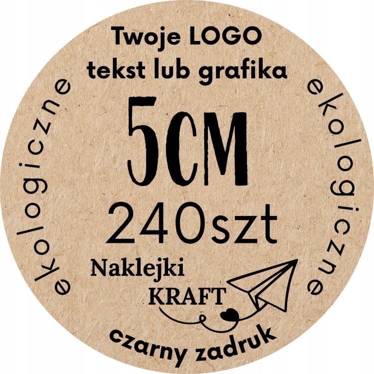 Naklejki okrągłe 240szt KRAFT personalizowane LOGO dowolny tekst 5cm