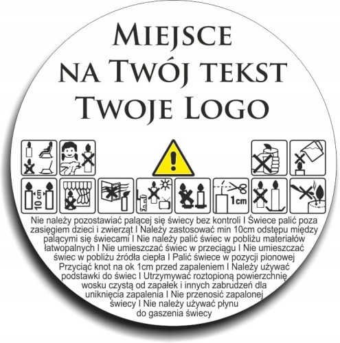 Naklejki Twoje LOGO ostrzeżenie na świece 47mm 200szt