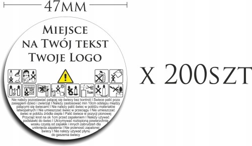 Naklejki Twoje LOGO ostrzeżenie na świece 47mm 200szt