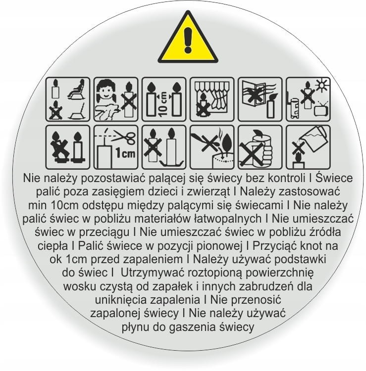 Naklejki PRZEZROCZYSTE ostrzegawcze do świec 37mm 250szt