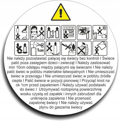 Naklejki etykiety ostrzegawcze do świec 37mm 250sz