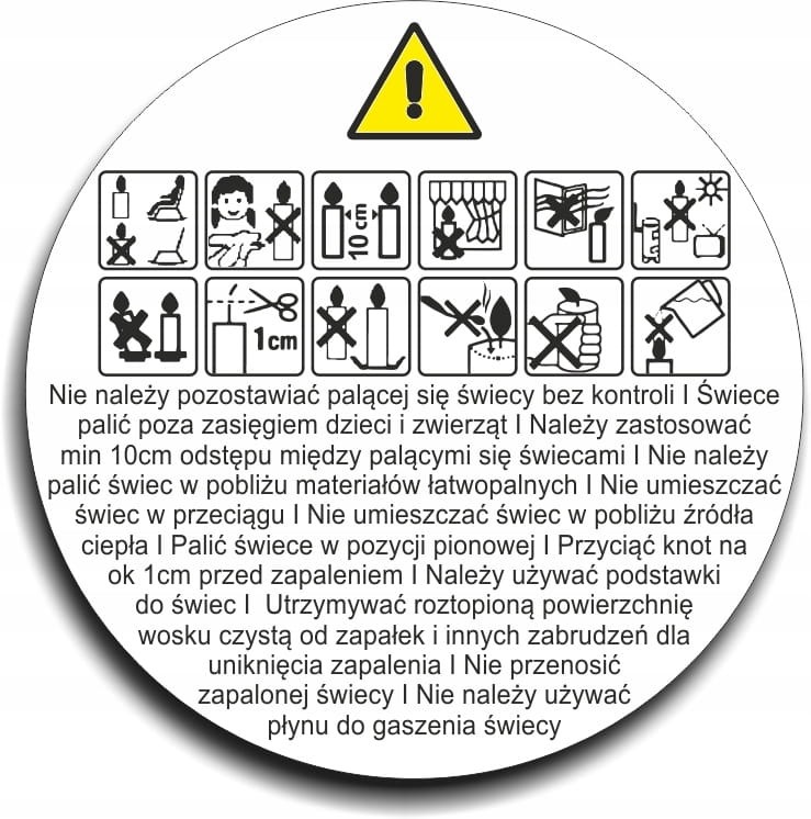 Naklejki etykiety ostrzegawcze do świec 37mm 250sz