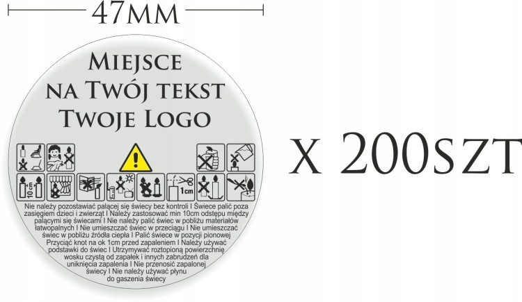 Indywidualne BEZBARWNE Naklejki z LOGO na świece 47mm 200szt