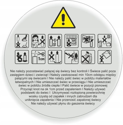 BEZBARWNE Naklejki znaki ostrzegawcze świec 47mm 200szt