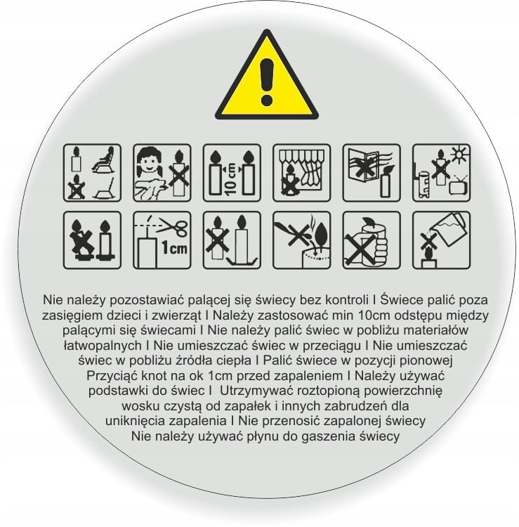 BEZBARWNE Naklejki znaki ostrzegawcze świec 47mm 200szt