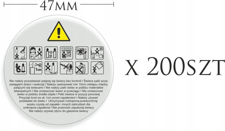 BEZBARWNE Naklejki znaki ostrzegawcze świec 47mm 200szt