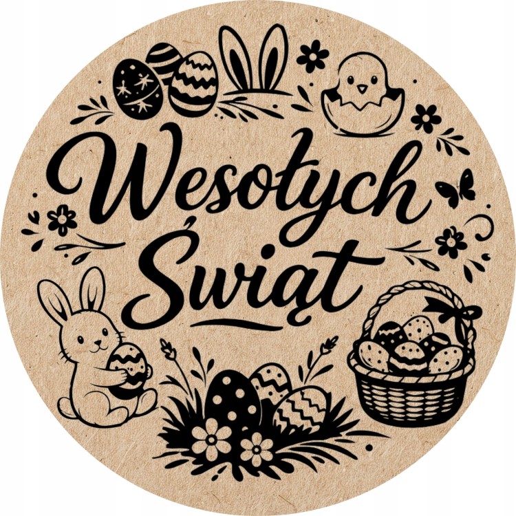 Naklejki Wesołych Świąt Wielkanocne okrągłe eko 5cm - 100szt