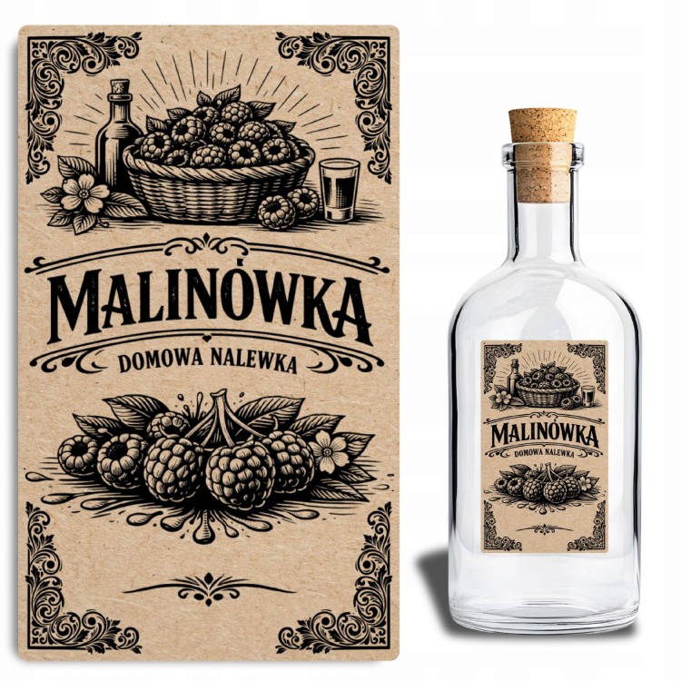 Etykiety na Nalewkę Malinową MALINÓWKA | Vintage Retro | Nalewka 50szt