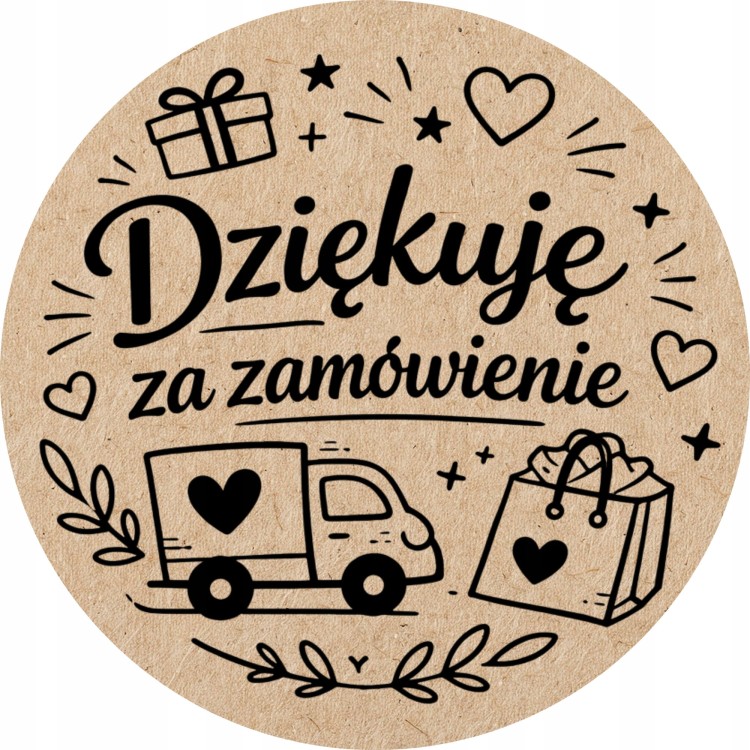 Naklejki na paczki przesyłki DZIĘKUJĘ ZA ZAMÓWIENIE Eko Kraft 240szt