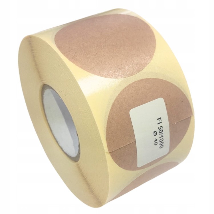 Etykiety termotransferowe eko kraft mocny klej 5cm okrągłe fi50mm 1000szt