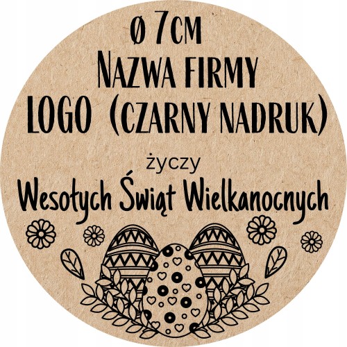 Naklejki WESOŁYCH ŚWIĄT Wielkanocnych z LOGO ekologiczne KRAFT 240szt - 7cm