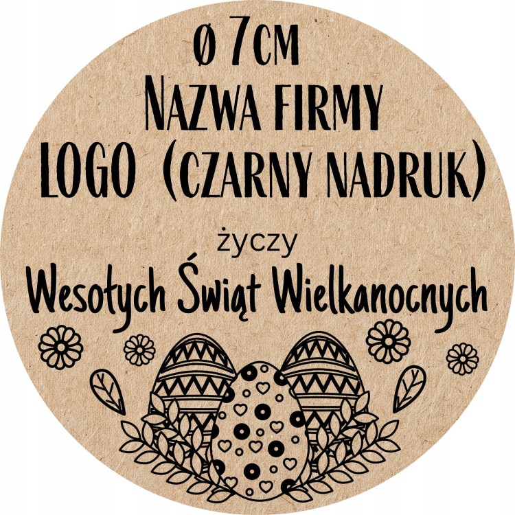 Naklejki WESOŁYCH ŚWIĄT Wielkanocnych z LOGO ekologiczne KRAFT 240szt - 7cm