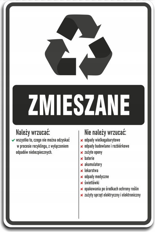 ZMIESZANE naklejka na kosze segregacja śmieci 30cm