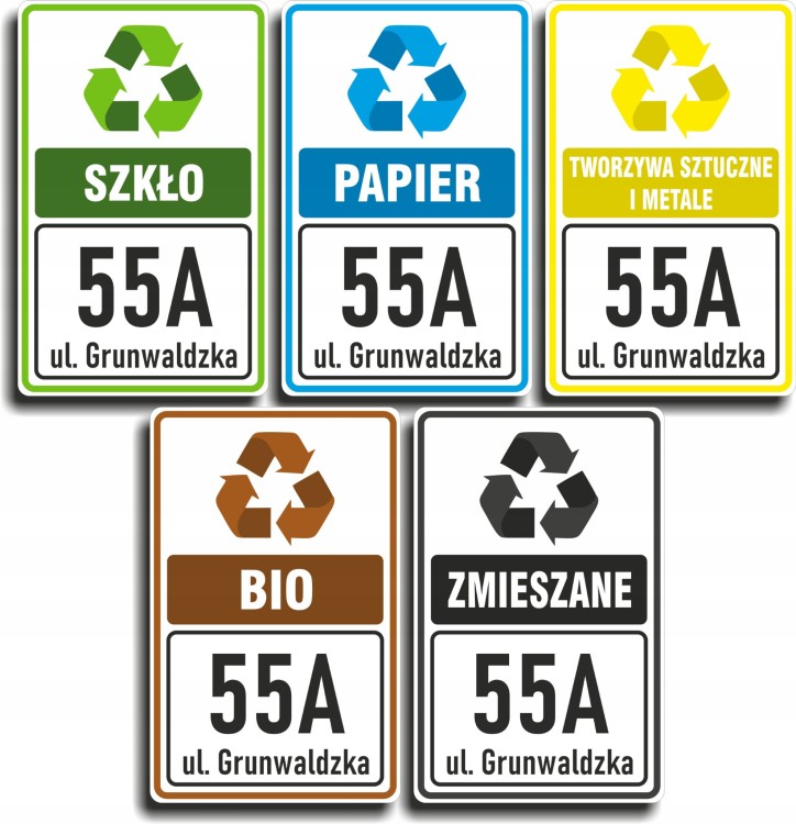 NAKLEJKI NA KOSZ segregacja śmieci z ADERSEM ULICA 20x30cm