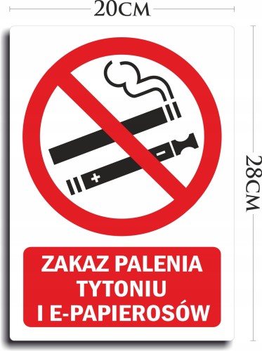 Naklejka ZAKAZ PALENIA TYTONIU I E-PAPIEROSÓW 28cm