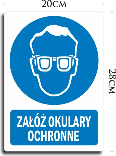 Naklejka BHP ZAŁÓŻ OKULARY OCHRONNE DUŻA 20x28cm