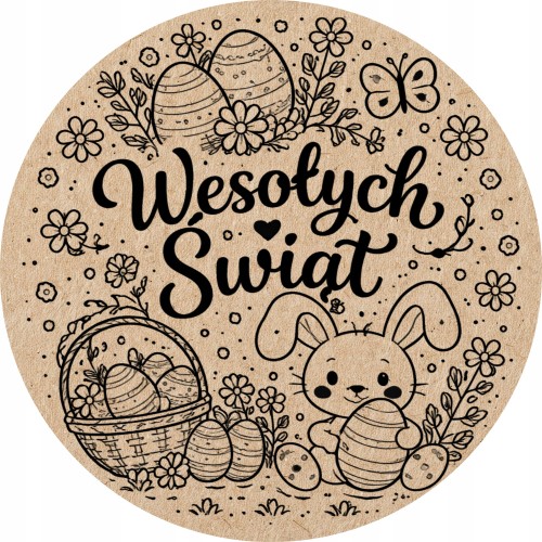 Naklejki Wielkanocne Wesołych Świąt Zajączek okrągłe eko 5cm 100szt