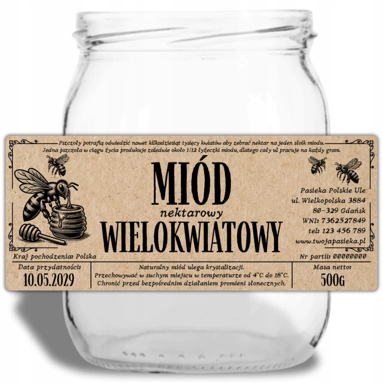 Personalizowane etykiety na MIÓD ekologiczne kraft I 120x50mm I 100szt